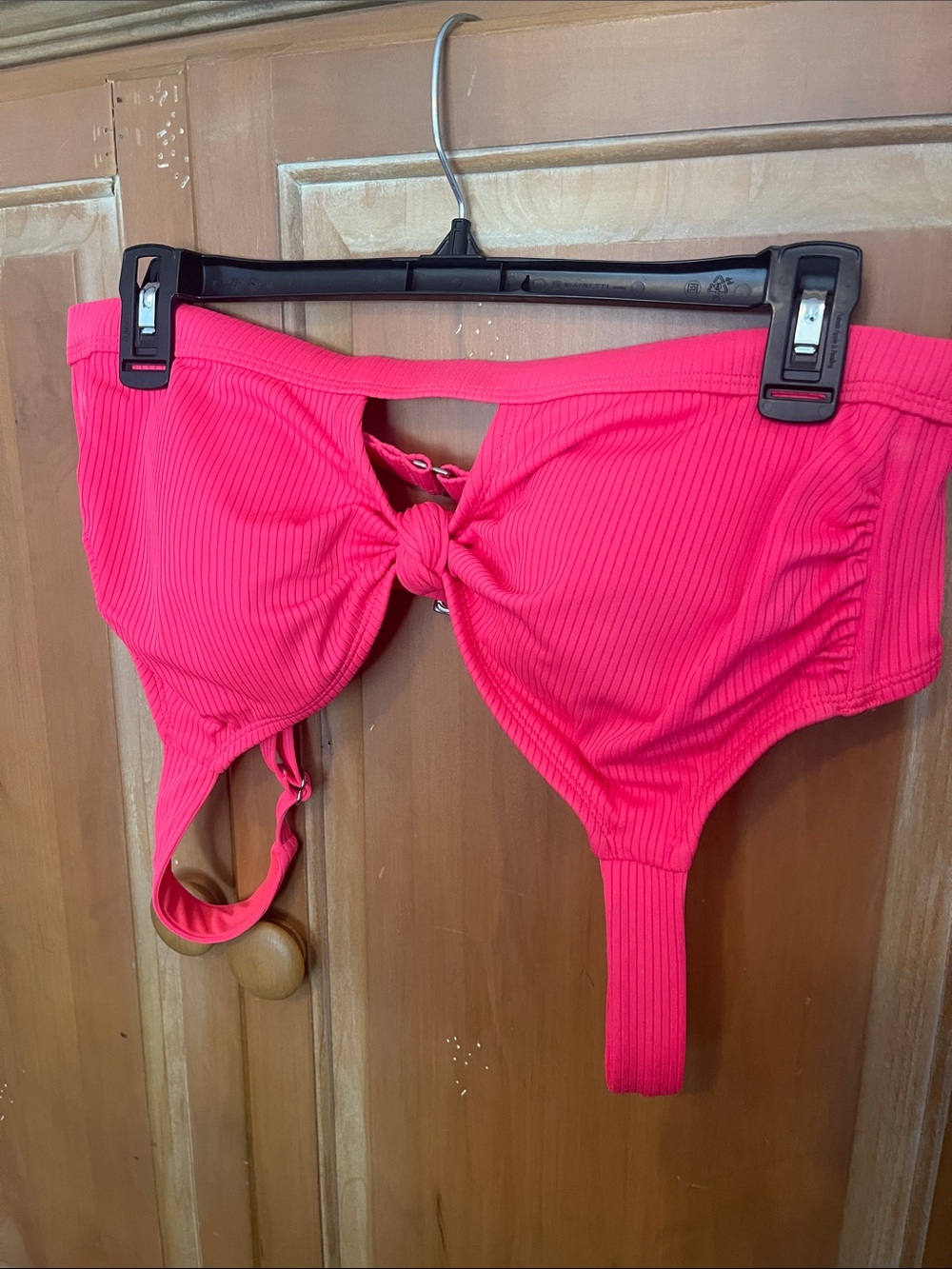 Xhilaration Ribbed Neon Pink Twist-Front Bandeau Bikini Top